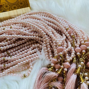 Pink Pearl 99 Tasbeehs Bead Tasbih Tasbeeh islamic prayer.Gold Swarovski stone between 33 beads.this wonderful Pearl 99 Tasbeehs pray