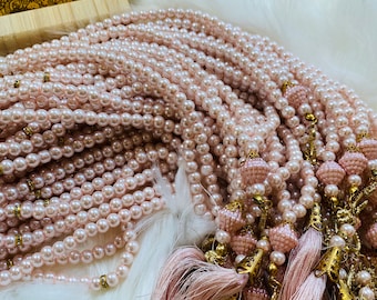 Pink Pearl 99 Bead Tasbeeh: Islamic Prayer Beads with Swarovski Stone