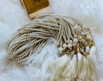 Cream Pearl Tasbeeh 99 Beads: Islamic Prayer tasbeeh with Gold Stone