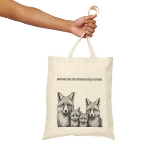 Fox Print Canvas Tote Bag,Nature Lover Gift, Animal Illustration Shopper Bag