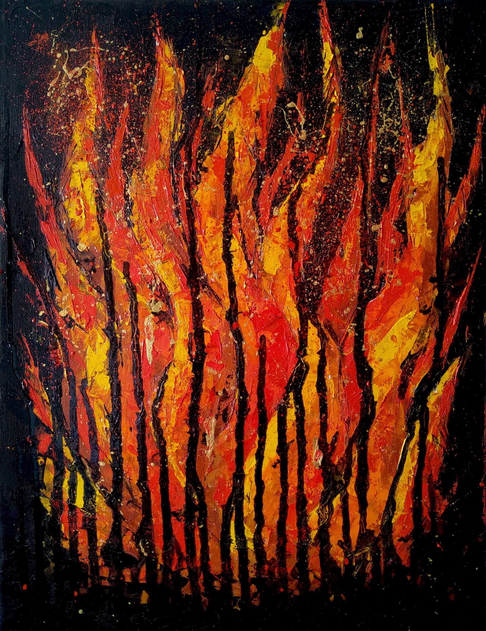Original abstract fire bright burning flame oil & acrylic Etsy