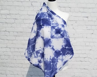 Hand Dyed Organic Cotton Shibori Indigo and White Bandana