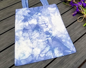 Hand Dyed Indigo, Shibori Tote Bag, Flower Pattern
