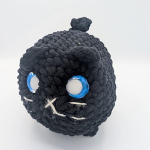Handmade Chunky Black Cat Plush – Sparkly Eye "Void" Cat Amigurumi