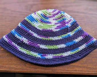 Multicolored and Purple Striped Bucket Hat