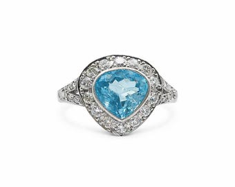 Ocean Whisper - Platinaring med akvamarin och diamanthalo