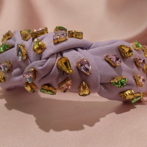 PURPLE EMBELLISHED DIPPED Knotted Canvas Headband, Summer Hair Accessories, Gifts For Her, Wide Knotted Headband