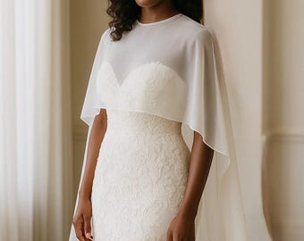 Bridal Shoulder Cape Ivory Sheer Chiffon Wedding Shawl Coverup Veil Capelet