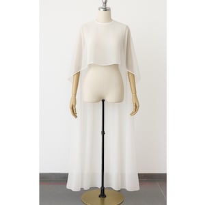 Ivory Chiffon Bridal Cape: Sheer Wedding Dress Coverup - High Low Train