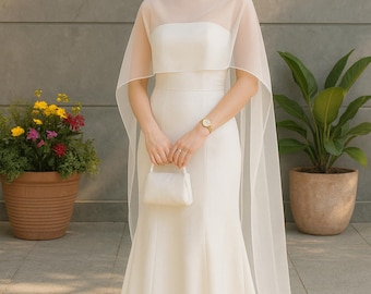 Bufanda nupcial: Chal de boda para el hombro, velo de gasa color marfil estilo zen