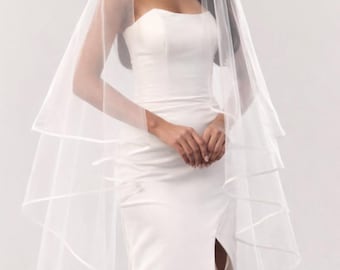Bridal Satin Edge Cascading Cathedral Blusher Veil Zen