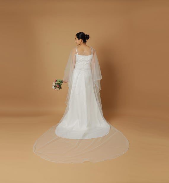 Bridal Shoulder Cape: Ivory Tulle Soft Wedding Long Veil Cape