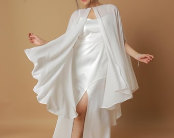 Bridal Cape: ivory chiffon Shoulder Shawl  wedding minimalist unique wrap party coverup