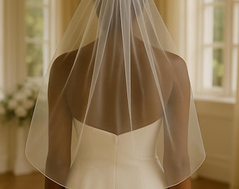 Velo hasta los hombros, sencillo, suave, de tul, para despedida de soltera, color marfil, corto, para boda, zen