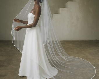 Brida veil, Wedding Veil, Satin edge veil with blusher, Cathedral veil Bridal ivory veil, Chapel veil, Two layer veil,2 tier bridal veil zen