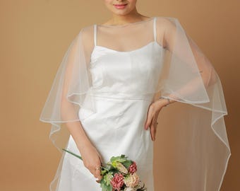 Bridal Cape: Ivory White Soft Tulle Wedding Dress Shoulder Coverup