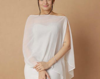 Chal de boda, capa nupcial para hombros, velo de noche, capelina de gasa color marfil.