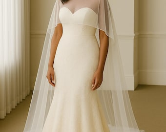 Bridal Cape tulle, Ivory Bridal Cape, Long Cape Train, Beach Wedding Shoulder Cape Veil, bridal veil, Sheer Topper Cover-Up Dress Zen