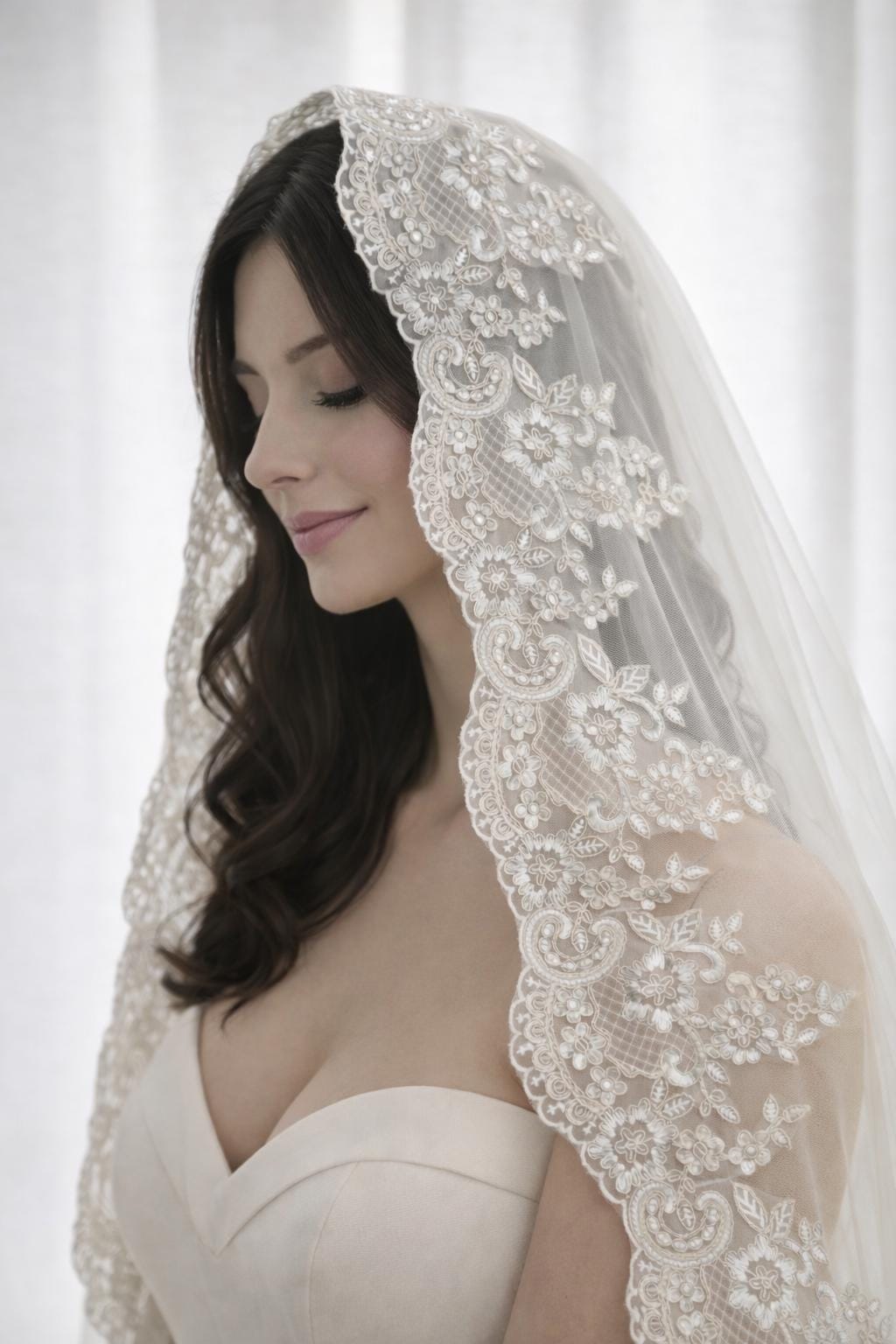 5 Crochet Wedding Veils and Bridal Patterns for Your Big Day 3 Scalloped Edge Crochet Lace Bridal Veil Mantilla Wedding