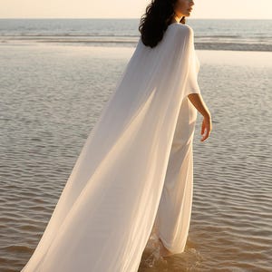 Bridal Cape Wedding Cape for Bride Sheer seamless Capelet Boho Wedding Dress Cape Veil Chiffon Cover Up Dress Topper Minimalist Shawl Zen