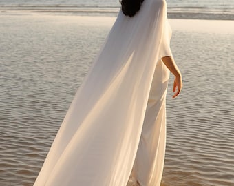 Bridal Cape Wedding Cape for Bride Sheer seamless Capelet Boho Wedding Dress Cape Veil Chiffon Cover Up Dress Topper Minimalist Shawl Zen