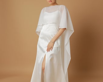 Shoulder Cape Ivory Chiffon Sheer Wedding Shawl Bridal dress Wrap zen