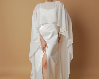 Bridal Shoulder Cape Cascading Sheer Chiffon Ivory wedding Shawl