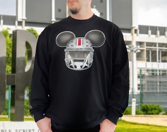 Camiseta personalizada con casco de fútbol americano y orejas de ratón del equipo universitario