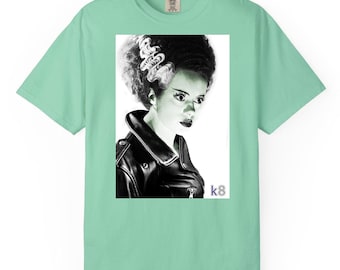 Camiseta unisex teñida de Halloween con colores cómodos "Rockabilly: La novia de Frankenstein" Dr. Frankenstein, Rockabilly, Música rock, Grease