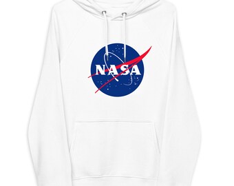 Sudadera con capucha unisex con el logo de la NASA, suéter de cuello redondo con temática de viajes espaciales, algodón orgánico.