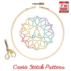 Yoga Cross Stitch Pattern, PDF instant Dowload, Cross Stitch PDF Chart, Easy Mandala Pattern Digital PDF, Yoga art