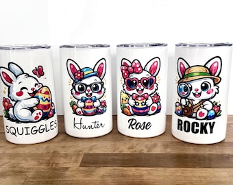 Vaso personalizado de conejito de Pascua • Vaso infantil de acero inoxidable de 355 ml (nombre personalizado)