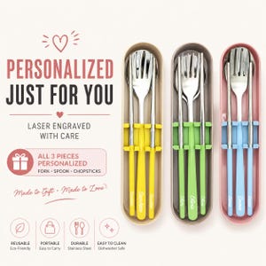 Compact Reusable Lunch Utensil Set with Case | Stainless Steel Fork, Spoon & Chopsticks | Portable Travel Cutlery