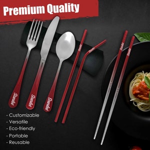 Personalized Red Ombré Engraved 9-Piece Travel Cutlery Flatware Set