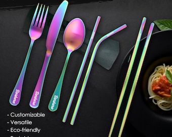 Juego de cubiertos de viaje ecológicos personalizados de 9 piezas