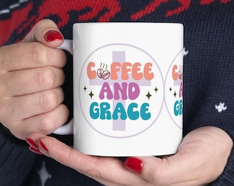 Coffee and Grace Ceramic Mug, Christian Gift For Her