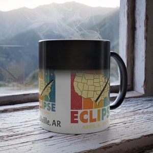 Mug Eclipse totale Mug vintage aux couleurs changeantes Mug magique carte de la totalité de l'éclipse solaire vintage 8 avril 2024 Mug morphing Mug éclipse lunaire céleste cadeau