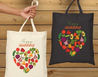 Borsa della spesa personalizzata, regalo con nome personalizzato, borsa in tela di cotone, regali personali per lei, borsa del mercato agricolo, regalo per lei