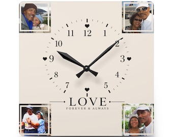 Horloge murale en acrylique avec collage de photos d'amour, décoration romantique souvenirs de famille, cadeau d'anniversaire de mariage, cadeau tendance unique, Regalo pour maman et papa