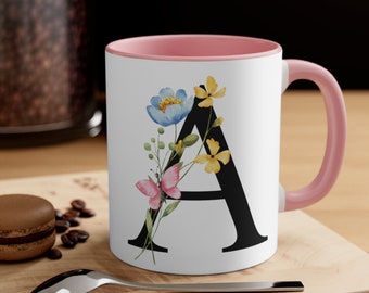 Monogram Coffee Mug | Floral Initial, Personalized Gift