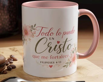 Filipenses 4:13 Accent Mug, Todo lo Puedo en Cristo, Christian Coffee Cup, Taza Cristiana, Regalo de Fe Giftful