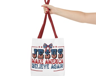 fourre-tout chrétien patriotique en toile | Jésus fait croire à l'Amérique | Cadeau Coquette Americana Regalo Bolsa, sac à bandoulière