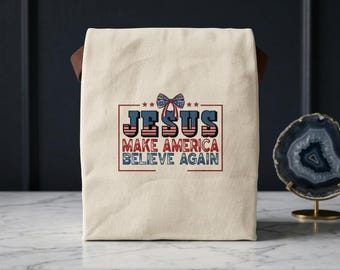 Sac fourre-tout à déjeuner chrétien patriotique, sac Jesus Make America Believe Again, cadeau Coquette, sac à lunch en toile de coton regalo Americana