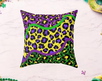 Mardi Gras Pattern Pillow | Custom mug  Spun Polyester Square Mardi Gra Throw Pillow Mardi Gras Home Decor Gift For Him or Her