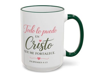 Filipenses 4:13, Todo lo Puedo en Cristo, Taza Cristiana Moderna, Regalo de Fe Accent Mug, Giftful Taza Minimalista,