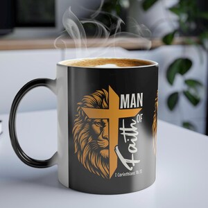 Man of Faith Magic Mug Christian Gift Scripture Reveal Color Morphing Tea Cup Pastor Appreciation Fathers Day Gift Holiday Giftful