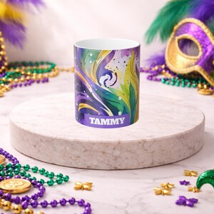 Custom Name Color Changing Mardi Gras Magic Mug | Heat Reveal Coffee Cup Unique Gift For Her Him
