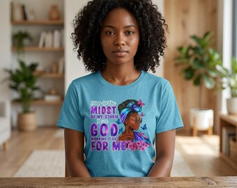 Chemise Dieu s'en charge au milieu d'une tempête, t-shirt de prière inspirant, t-shirt chrétien tendance, cadeau foi pour femme noire