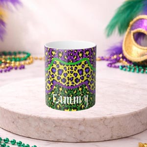 Mardi Gras Personalized Color-Changing Mug | Custom Name Heat Reveal Tea Cup | Giftful Mardi Gra Magic Mug Gift For Him Her
