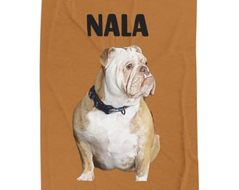 Peluche en velours côtelé Portrait de bouledogue anglais | Jeté pour chien avec nom personnalisé